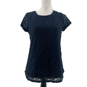 Ann‎ Taylor Lace Top Women's Medium Petite Lined Sheer Sleeves Whimsigoth Fairy